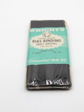 Vintage Wrights Extra Width Single Fold Bias Quilt Binding Tape 5 Yards Black 31